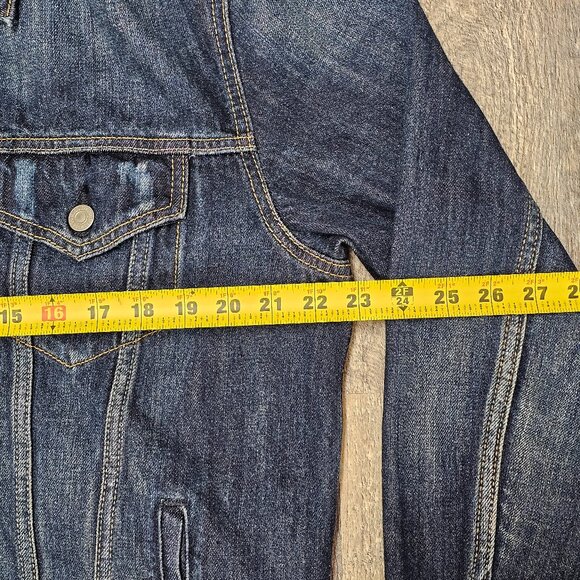 Levi's Men's Adult LARGE Dark Blue Distressed Denim Button Up Jean Jacket - Picture 8 of 9